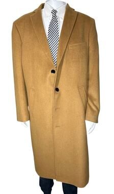 ENZO Tovare Men’s Wool Cashmere Blend Topcoat Overcoat Camel Tan Caramel Size 48